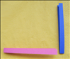 Fold the 2 strips in half.
Place one horizontally with opening on the right.
Place the second strip vertically with opening at the top.
Insert the bottom layer of the horizontal strip between the layers of the vertical strip
and slide it all the way in