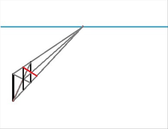 Draw a line from the top of the second vertical line until the bottom orthogonal line. Make it pass through the point where the third vertical line and the middle orthogonal line meet.