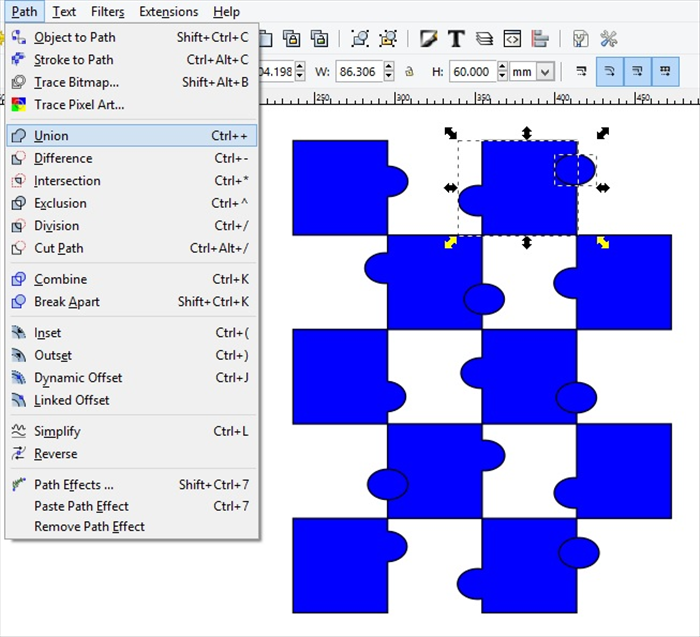 <p> Select and drag the top ovals half way on the sides of the blue squares.</p> 
<p> The outer edges of the square rows will be part of the rectangle frame. Do not put ovals on them.  </p> 
<p> *You can press the arrow on your keyboard to help move them to the halfway point using the middle selection arrows at top and bottom as a guide.  </p>