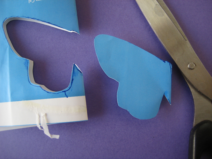 Fold the paper in half and cut out the shape. Cut around the head and tail but do not cut the folded edge.