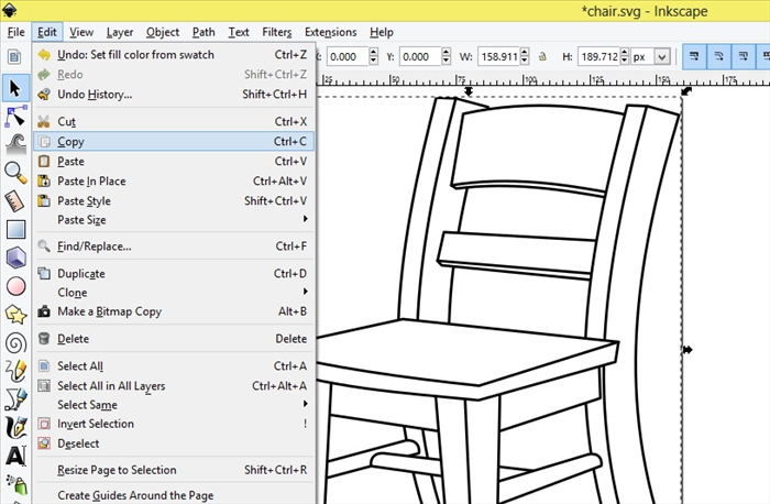 <p> 8. Select the chair.</p> 
<p>  </p> 
<p> Click on Edit - Copy</p>