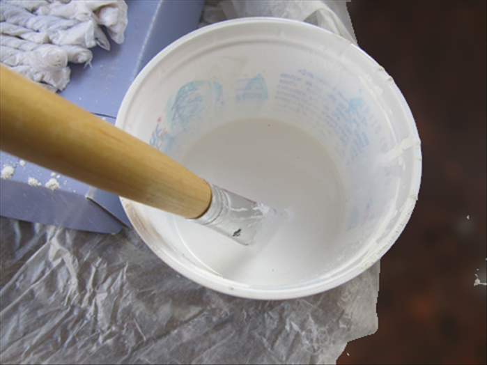 Mix about 1/3 of a cup of the white paint with a teaspoon of plaster.
