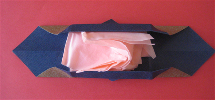 To insert tissues you need to unfold the sides.
Place the tissues in center with one corner of the tissue sticking up (so you can pull it out) and then refold the sides.