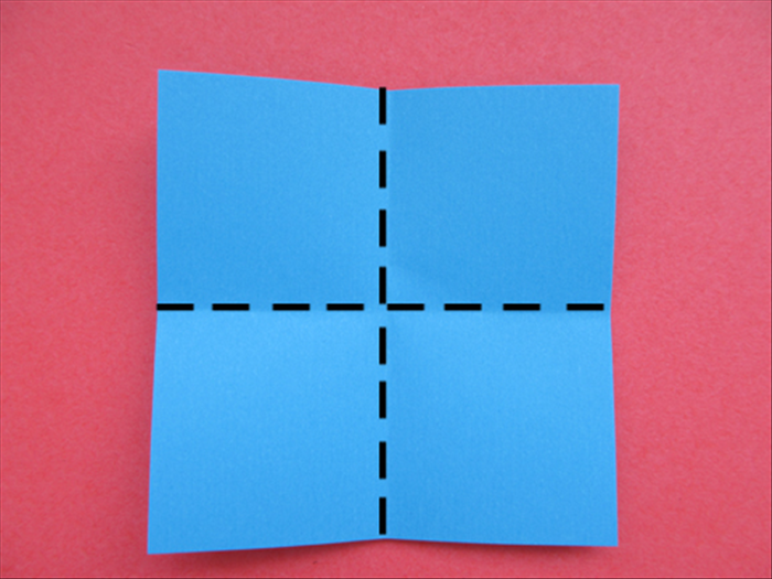 Fold the square paper in half horizontally and unfold
Fold it in half vertically and unfold
