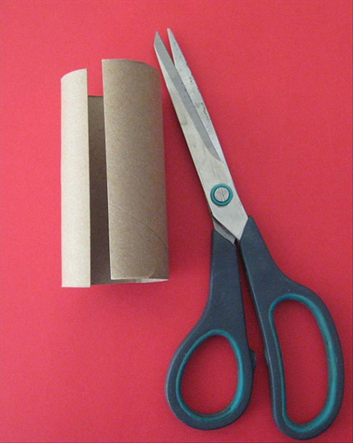 Cut a slit lengthwise in your toilet paper roll