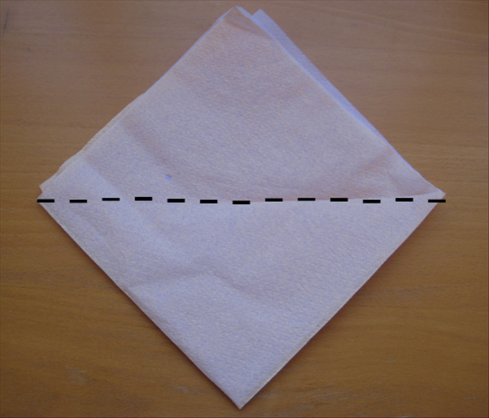Turn the napkin so that the open side is at the top.

Bring the top layer down to fold in half.
