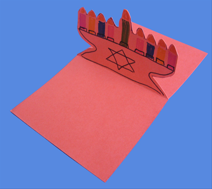 When you open your card the menorah should stand up.

Your Hanukkah card is ready to write the greetings.

Happy Hanukkah!
