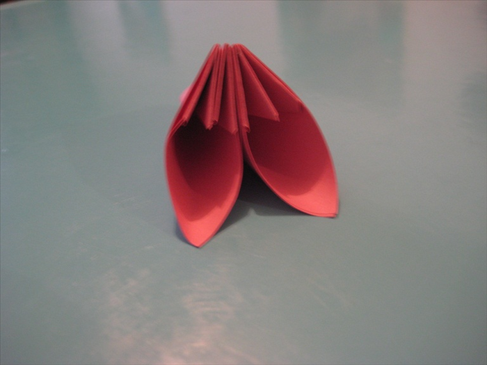  Repeat steps 2-9 to fold four more petals.

Glue the straight edges of 2 petals together.
