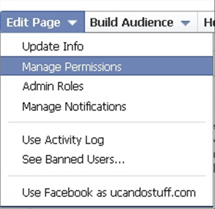 On your facebook page, press on the 'Edit page' button and in the menu, choose 'Manage Permissions'.