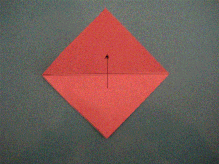 Hold the paper with the corners at the top, bottom and sides.

Fold the bottom point up to the top point.