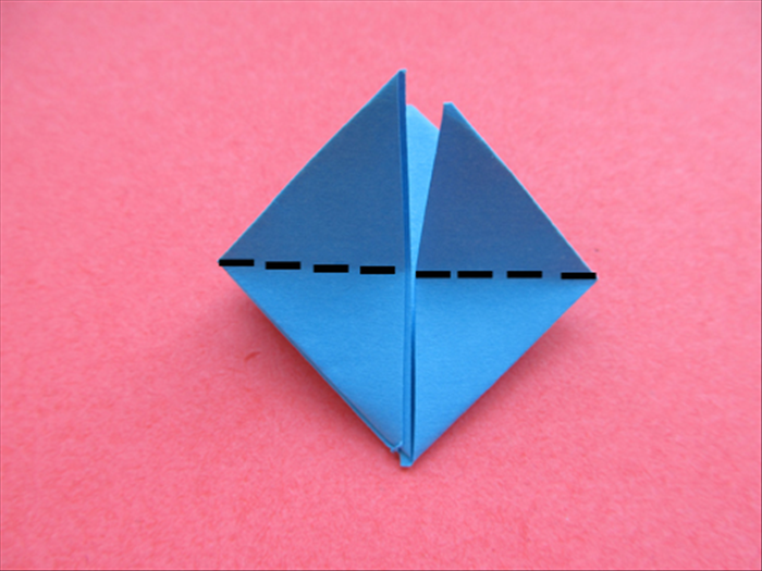 Fold the top points straight down to the bottom point,  crease sharply and unfold them