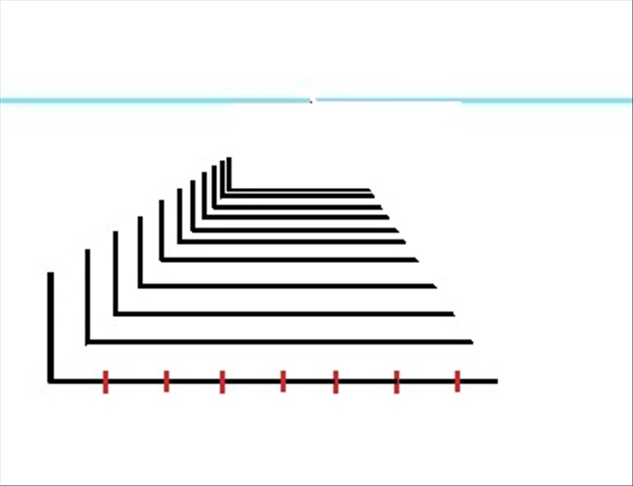 If you want a proportional grid for the widths of receding objects, make markings that divide the bottom horizontal line.
In this case the divisions are equal but any measurements can be used.
