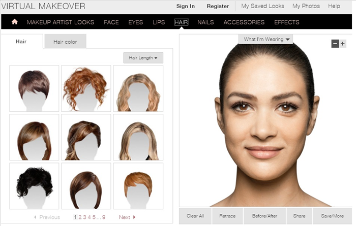 <p> Virtual Makeover</p> 
<p> Put on foundation make up, concealer or blush.</p> 
<p> You can try different eye shadows, eyeliners, mascara and brow make up,lipstick, gloss and lip line, different hairstyles and hair color.</p> 
<p> Try on nail polish, veils, headwear, tiaras and hairclips, necklaces and earings,glasses and sunglasses and scarves.</p> 
<p> Put yourself on a magazine cover, in a frame and on a bill board</p> 
<p> <a href='http://www.marykay.com/en-US/TipsAndTrends/MakeoverAndBeautyTools/_layouts/MaryKayCoreTipsAndTrends/VirtualMakeOver.aspx' rel='nofollow'>http://www.marykay.com/en-US/TipsAndTrends/MakeoverAndBeautyTools/_layouts/MaryKayCoreTipsAndTrends/VirtualMakeOver.aspx</a></p> 
<p>  </p> 
<p>  </p> 
<p>  </p>