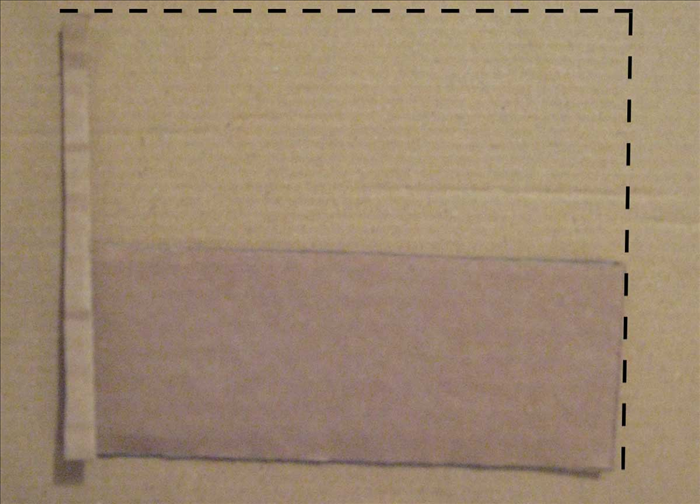 <p> Alight the corners of the large rectangle and the thin cardboard strip (you just measured along the top of the half circle ) Mark the height and width of the cardboard. Draw the lines with a ruler and cut out the pieces.</p>