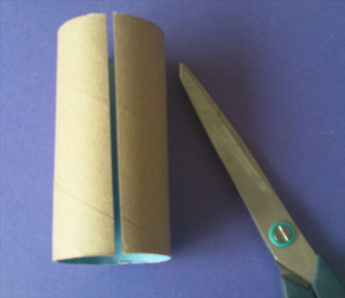 Cut 12 toilet paper rolls in half lengthwise

You may find that some of the rolls are damaged or have writing so it is hard to tell exactly how many you will need. 
Start with 6 rolls with color inside and 8 for the plain