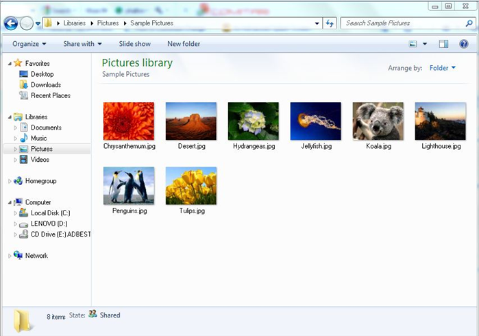 Go to the folder with the pictures you want to view.