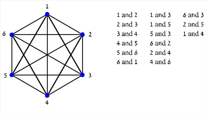 <p> These are the 15 possible lines you can make connecting the dots.  </p>