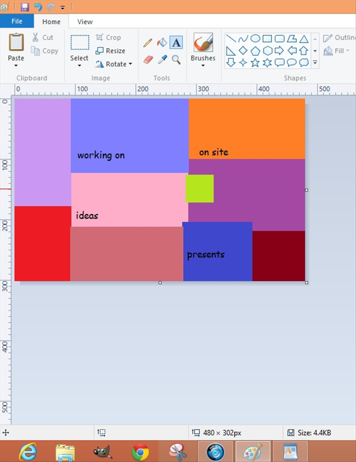 <p> * The color of the toolbar and window frames will automatically change to match the majority of colors in the picture. If you don't like it then you have to change the colors of the rectangles.</p> 
<p> The previous picture has a greenish tool bar.</p> 
<p> Here the tool bar is a redish tan color.</p>