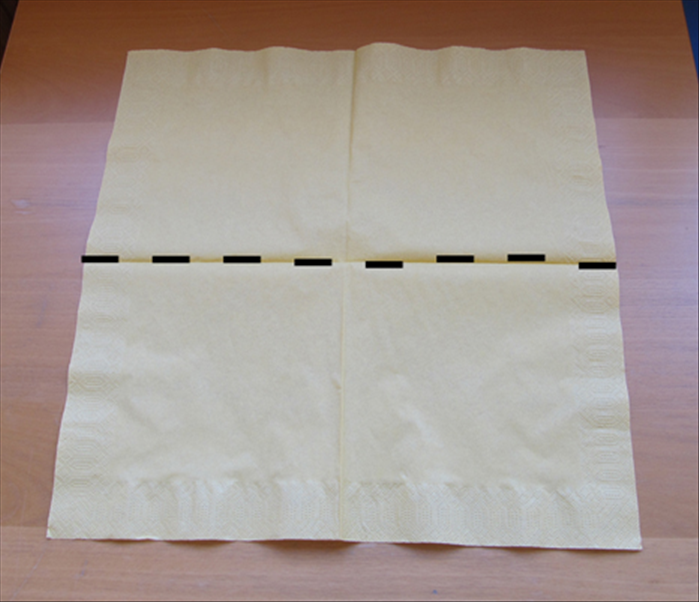 Unfold the napkin.

Fold the bottom edge up to the top edge.


